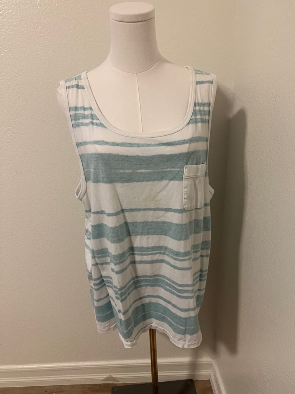 Hang Ten Blue and White Striped Tank with Pocket